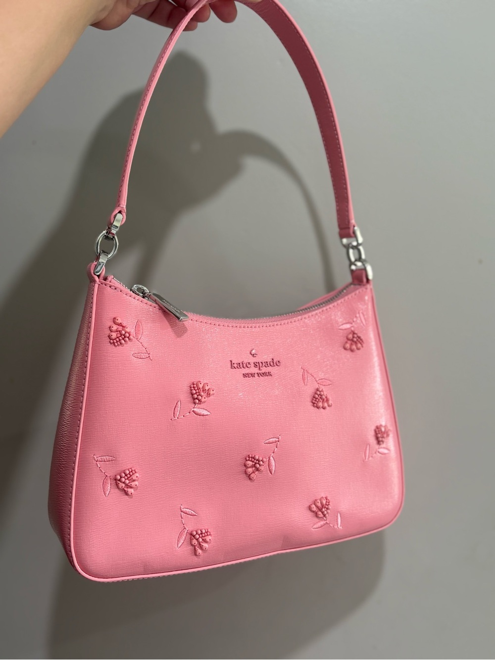 kate spade Pink Embossed Floral Shoulder Bag with Top Strap with Wallet